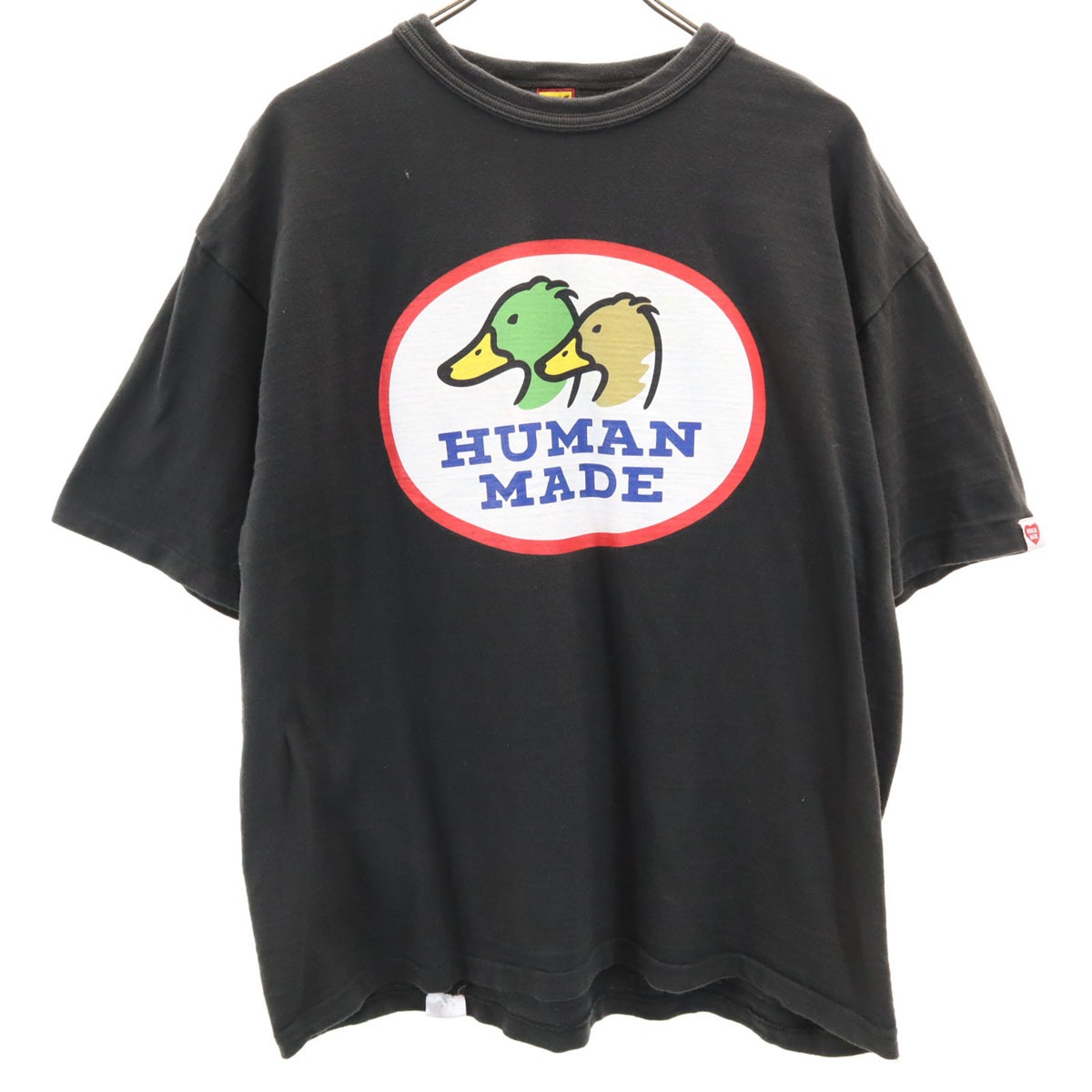 日本製 ダック 半袖 シングルステッチ プリント Tシャツ 2XL ブラック メンズ 古着