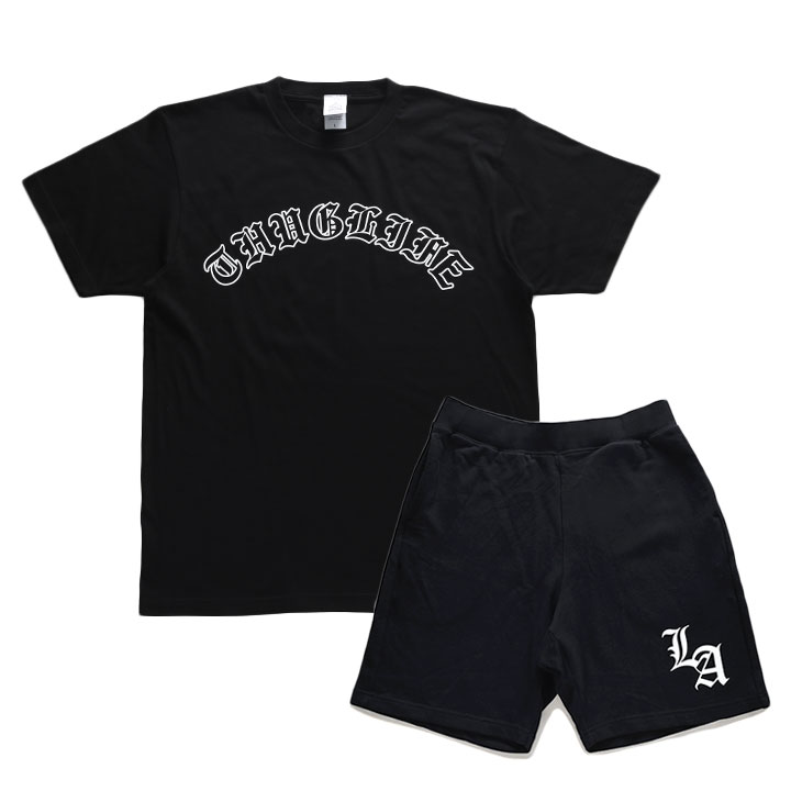 ACE FLAG 上下セット 半袖 ブランド Tシャツ ハーフパンツ メンズ 春夏用 黒 大きいサイズ エースフラッグ セットアップ シンプル THUG LIFE