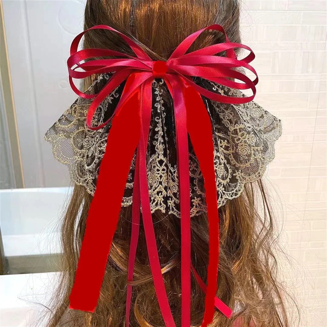 後頭部に日本の甘いレースリボンビッグボウヘアピンヘアピン西安トップクヘア