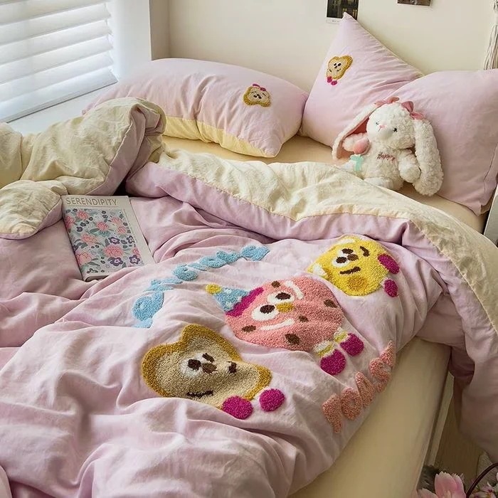 寝具 新タオル刺繍漫画ベッドシーツ掛け布団セット3セット4セットベッド帽子