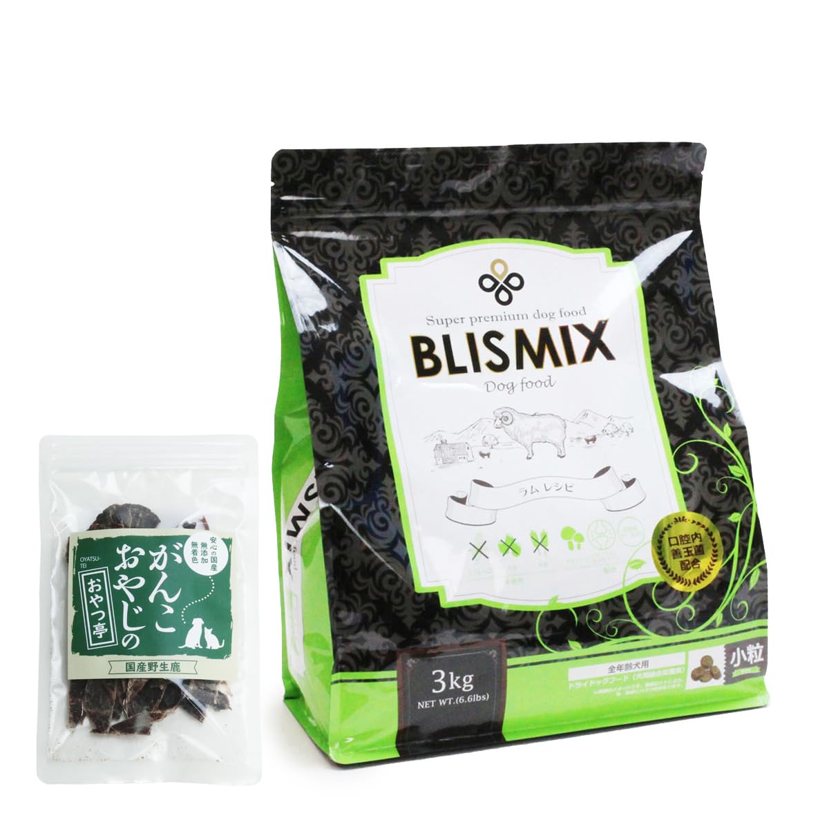 ブリスミックス (blismix) ドッグフード 小粒 3kg ＋がんこおやじのおやつ亭 国産鹿肉ジャーキー(お試しサイズ)