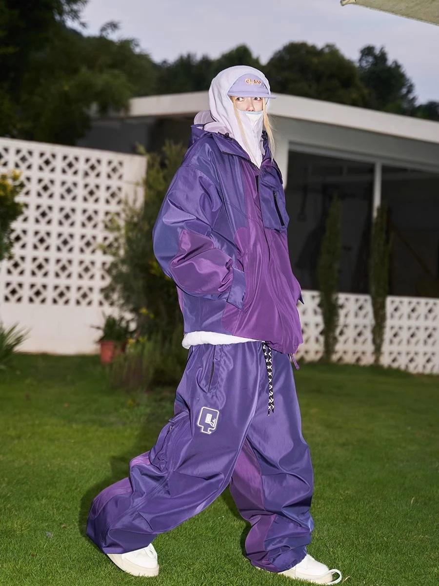 スノーボードウェア 2024 2025 上下セット レディース メンズ 防水15000 ジャケット アウター パンツ パープル スノボー スキーウェア スノボウェア 韓国風 防水防寒防雪保温防風