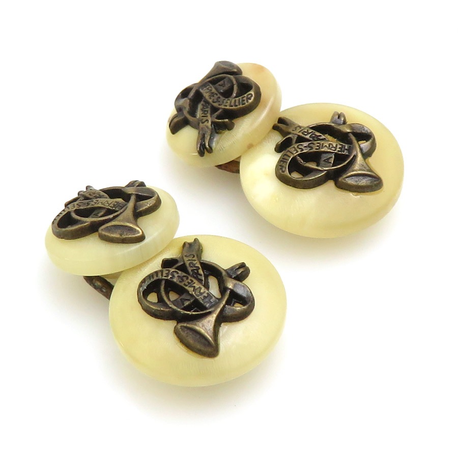 エルメス HERMES カフス シェル/メタル ベージュ/ゴールド メンズ w1156a