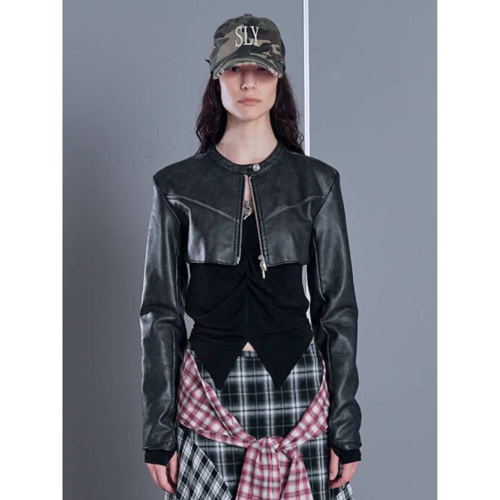 2000Archives BOLERO LEATHER JACKET VINTAGE BLACK 2A24FWJ