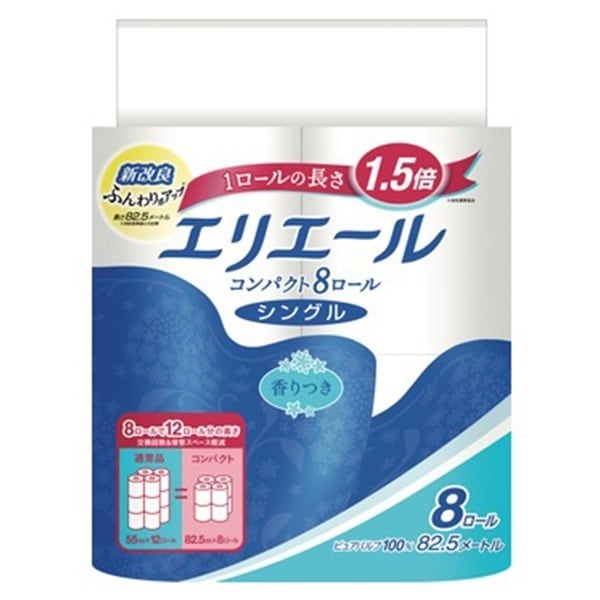 トイレットペーパー コンパクトシングル 香り付き シングル82.5m 8ロール入り X8パック