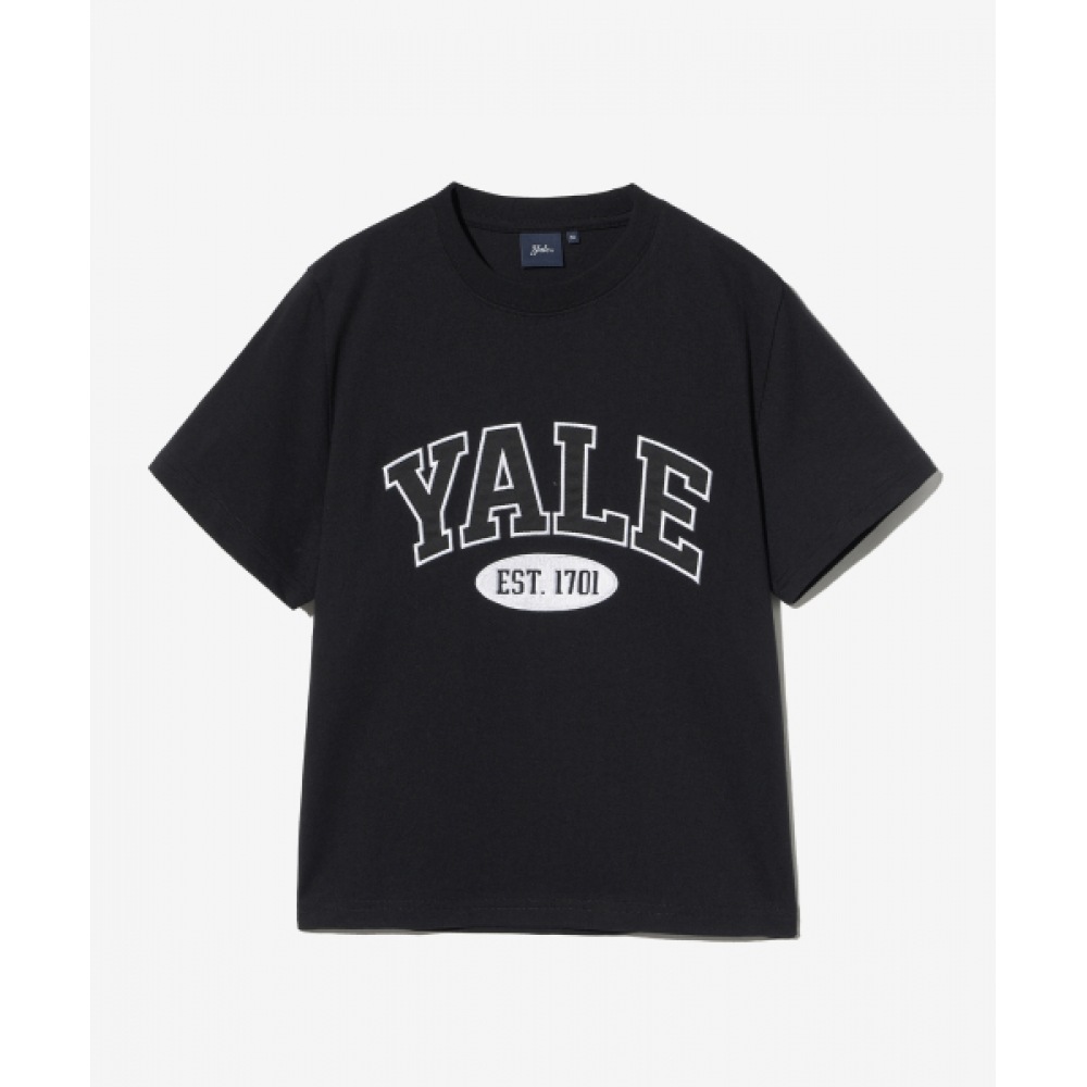 YALE レディース 2トーンアーチクロップ Tシャツブラック