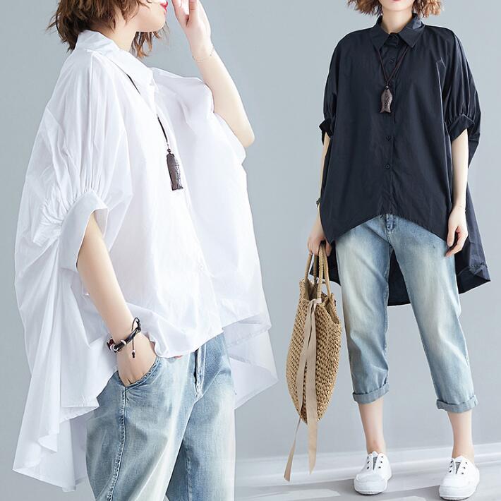 【20点セット】【送料無料】ドルマン　フィッシュテール　前後差　シャツ ブラウス トップス　レディース 5分袖　半袖 春夏　大きめ 大きいサイズ　立ち襟　体型カバ　ゆったり　涼しい　バルーンスリー