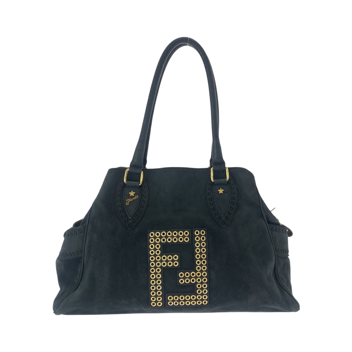 美品 エトニコ パンチング スタッズ ブラック 黒 ゴールド金具 ヌバック 2372 8BN162 トートバッグ ショルダーバッグ レディース 502130