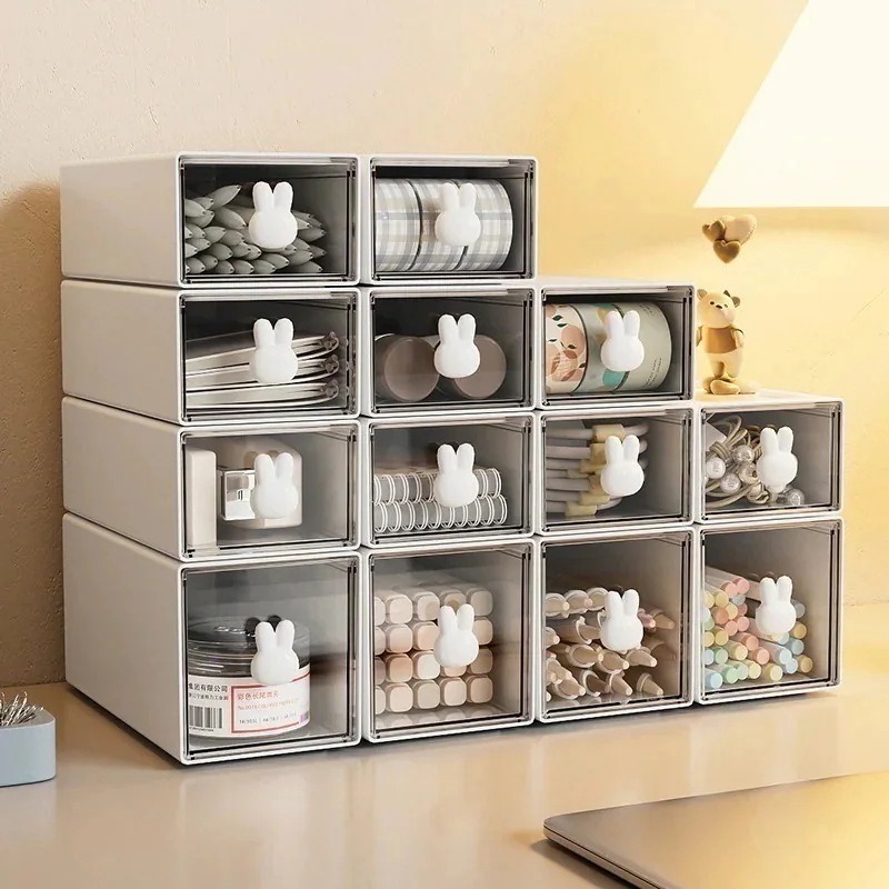 【20点セット】急速出荷机の上の収納箱透明な小さな引き出し式収納棚学生の机文房具雑物整理