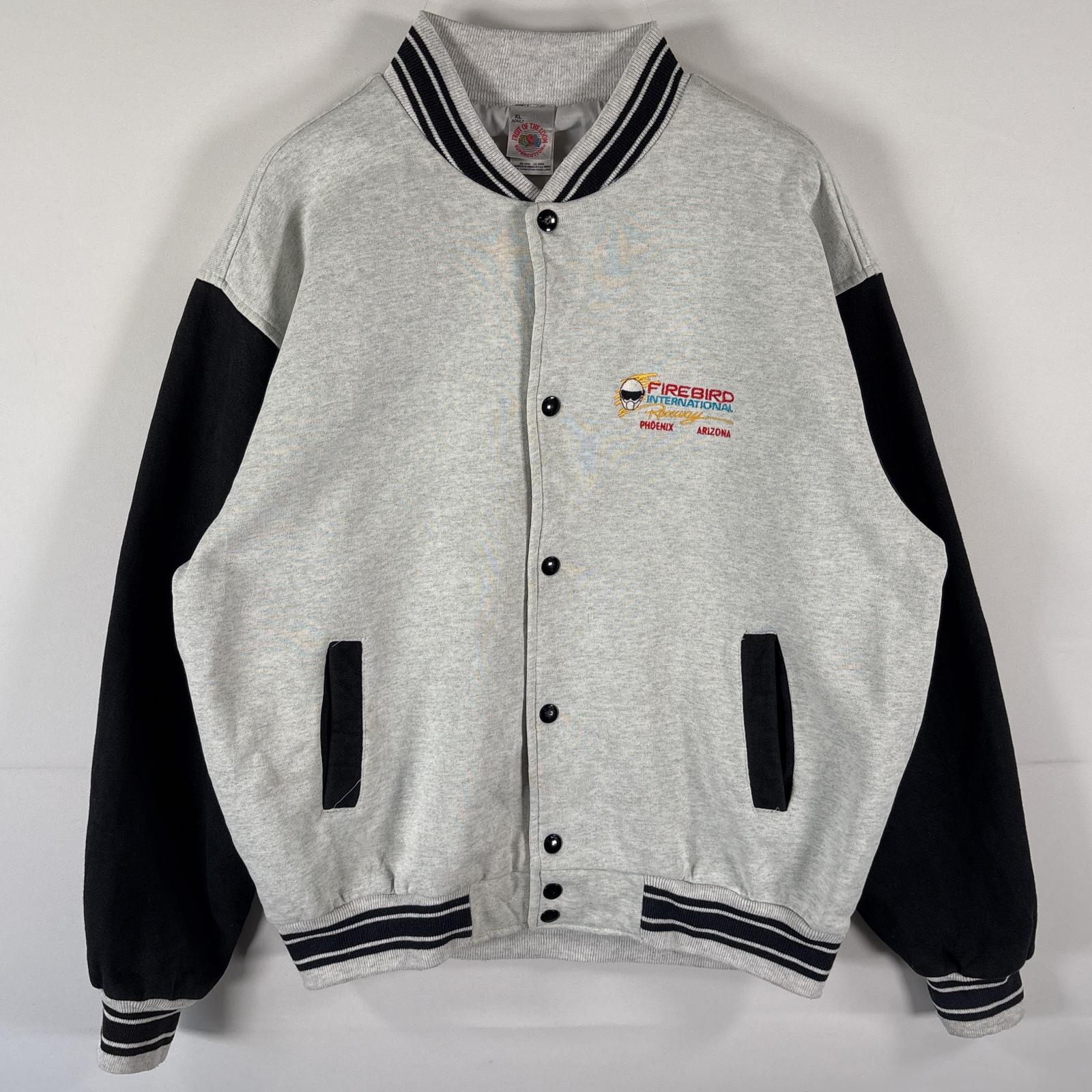 古着 スタジャン スウェット ブルゾン 大きいサイズ 刺繍 XL グレー メンズ