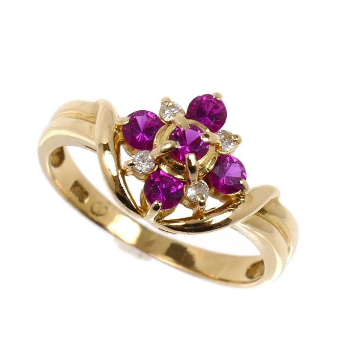 京セラ K18YG イエローゴールド クレサンベール リング・指輪 9.5号 2.2g 再結晶 レディース 中古