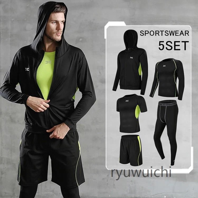 【新作登場】トレーニングウエア メンズ スポーツウェア 上下5点セットランニングウェア ウォーキング ヨガウェア 速乾 父の日セットアップ 春夏秋冬 ジム 吸汗 ダイエット
