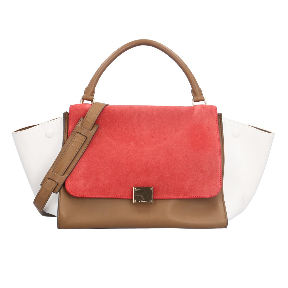 セリーヌ トラペーズ ショルダーバッグ スウェード 1695430 レッド CELINE 中古