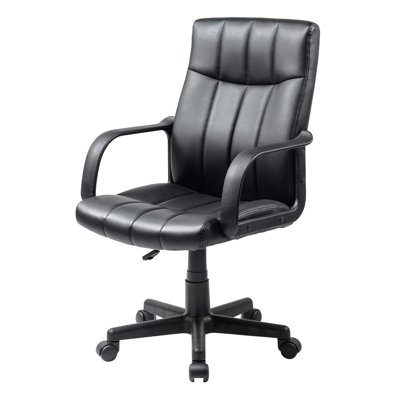 イーサプライ 書斎椅子 レザーチェア デスクチェア コンパクト 肘掛け クッション ミドルバック 高さ調整 PVCレザー キャスター ブラック EEX-CH80