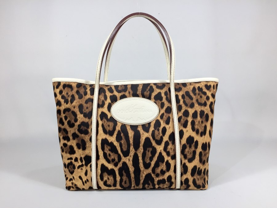 トートバッグ ヒョウ柄 キャンバスレザー 【中古品】