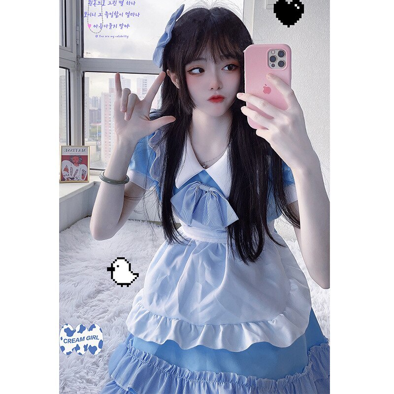 【3日で出荷】メイド服コスプレかわいい日本アニメ異世界レストランカフェ作業服ロングスカート青と白のメイド服