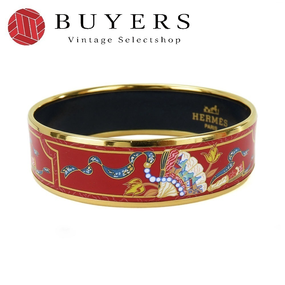 中古 ブレスレット エマイユGM メタル エナメル レッド マルチカラー ゴールド金具 扇柄 アクセサリー レディース 女性 30,030円