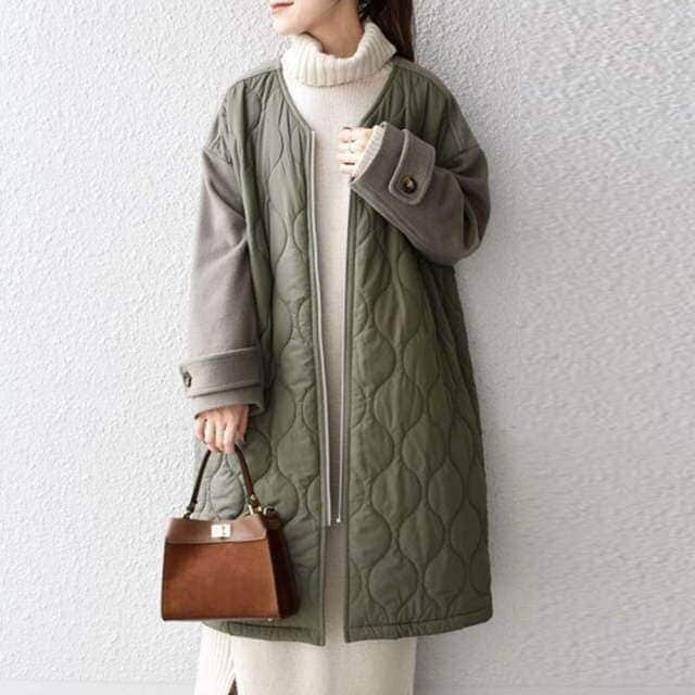 人気ボアアウター秋アウター防寒カジュア 秋 冬 カーディガン 厚手 切り替え ジャケット ゆったり セミロング 中綿