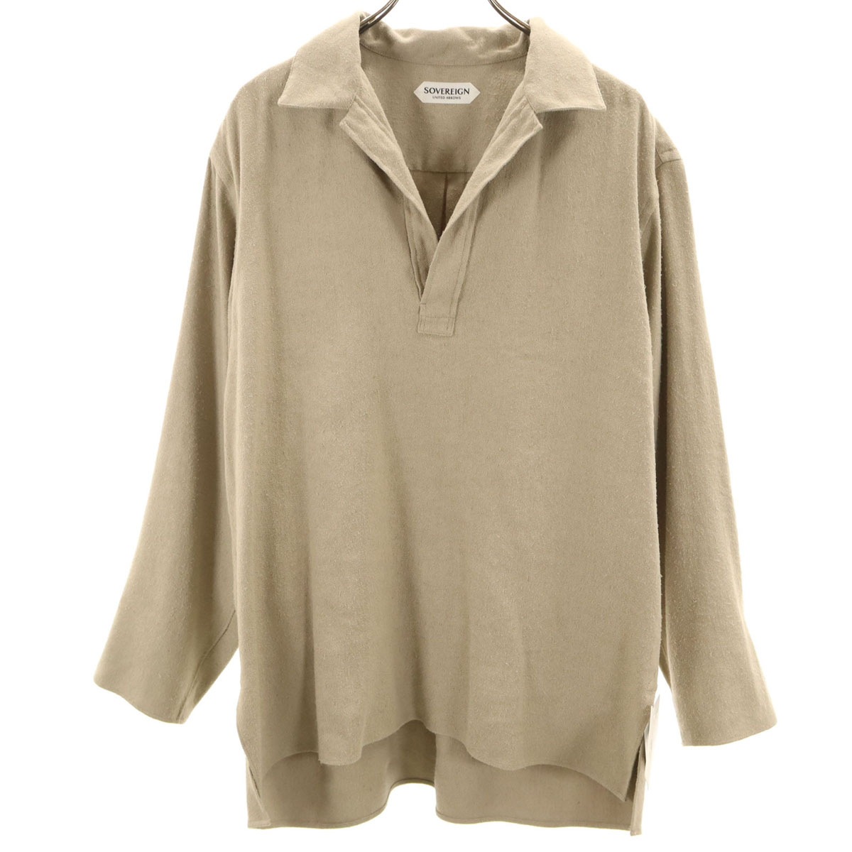 未使用 SOVEREIGN UNITED ARROWS ソブリン ユナイテッドアローズ シルク リネン 長袖 スキッパー シャツ L ベージュ メンズ 古着