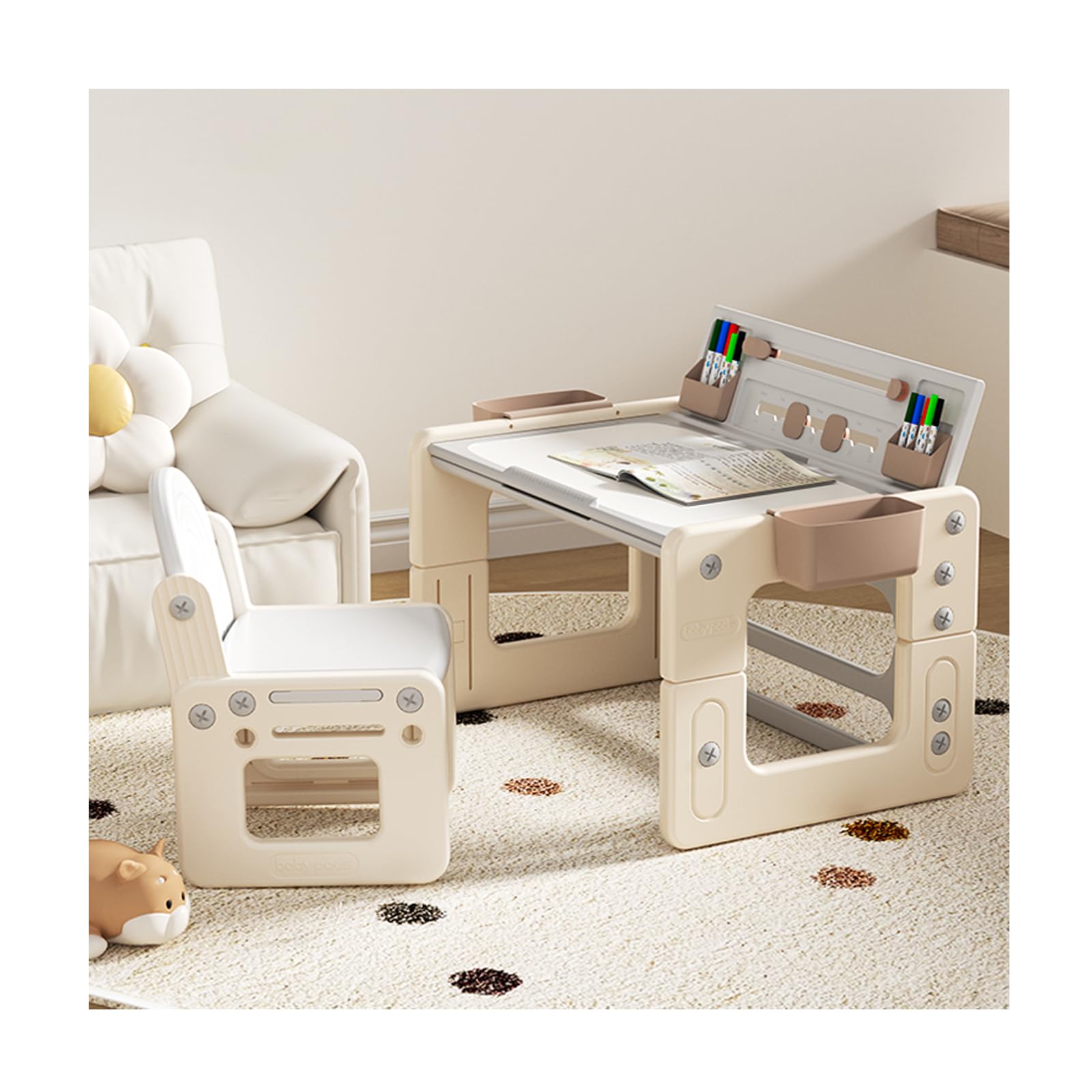 ＧＵ ＭＯＤＥ 子供用テーブルと椅子2点セット 4モード 多機能 高さ調節可能 絵かきボード デスク チェア 入園祝い 収納 家具 リビング学習 保育園 家庭用