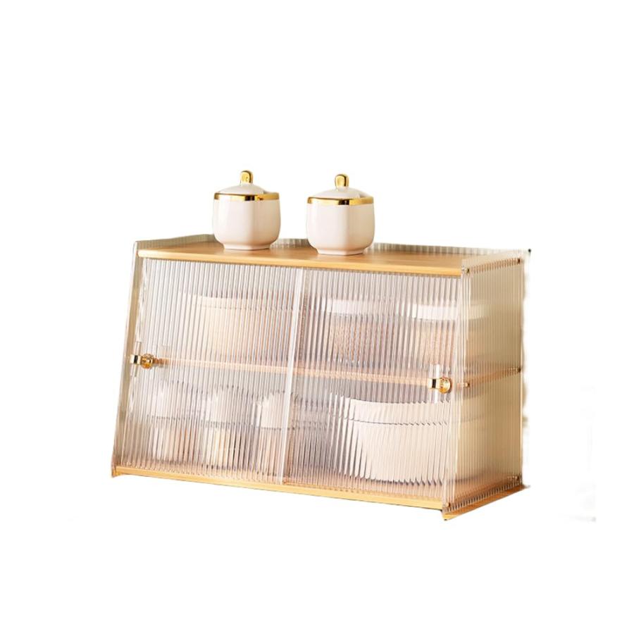 食器棚 卓上食器棚 アクリル扉 キッチン収納棚 ミニ食器棚 キッチンキャビネット アクリル扉 レンジボード 調味料入れ 北欧風 扉付 防塵 クラムシェルドア 簡単