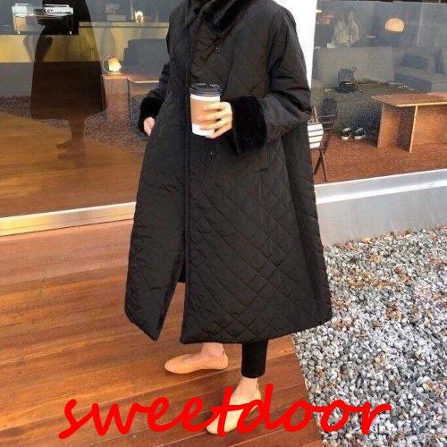 【2枚購入で100円OFF】ロングコート コート アウター レディース 秋冬 秋 冬 大きいサイズ ロング丈 おしゃれ 羽織り ファー キルティング ゆったり Aライン 可愛い シンプル