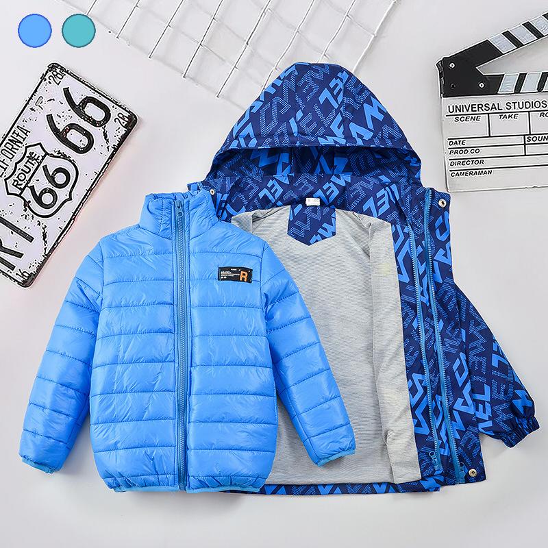 ダウンコート 子供 コート セーター キッズ ダウンジャケット 2in1 男子 オーバー フード付き ジャケット 可愛い オシャレ 厚手 防寒 冬 ブルー グリーン