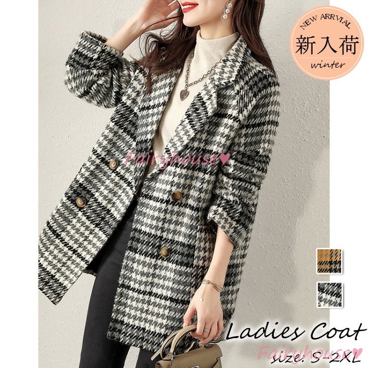チェスターコート レディース 秋冬 40代 チェック柄 チェスターコート ミディアム丈 ラシャコート