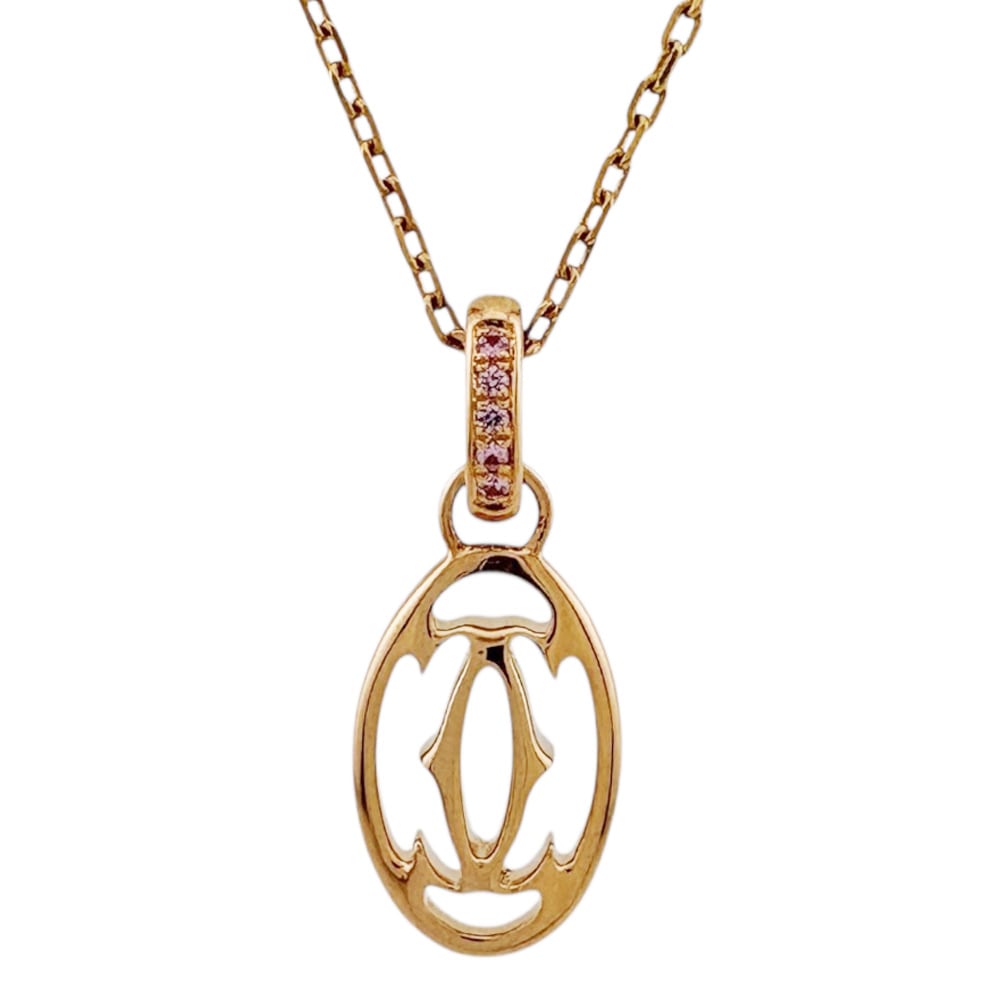 カルティエ ドゥーブルC ネックレス 18金 K18ピンクゴールド ピンクサファイア CARTIER 中古 美品