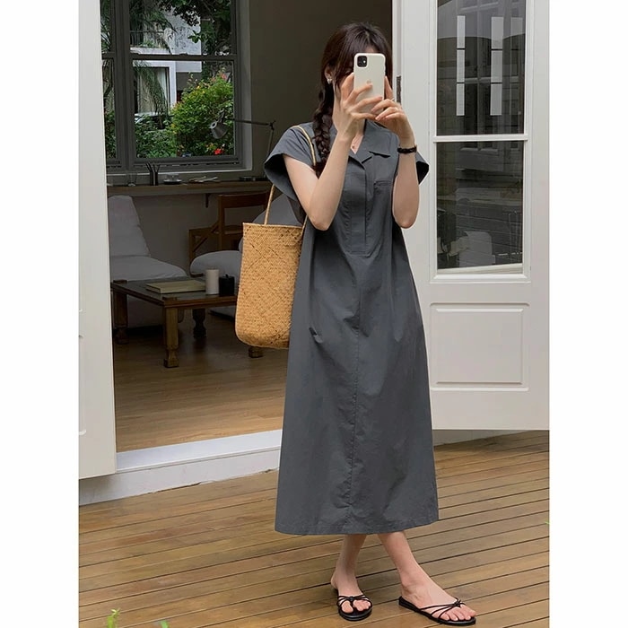 シャツワンピース ワンピース ノースリーブ レディース 夏 ロングワンピース 無地 綿 Vネック タンクワンピース ロング きれいめ 大きいサイズ 着痩せ パーティー 婚活 オフィス カジュアル 大人