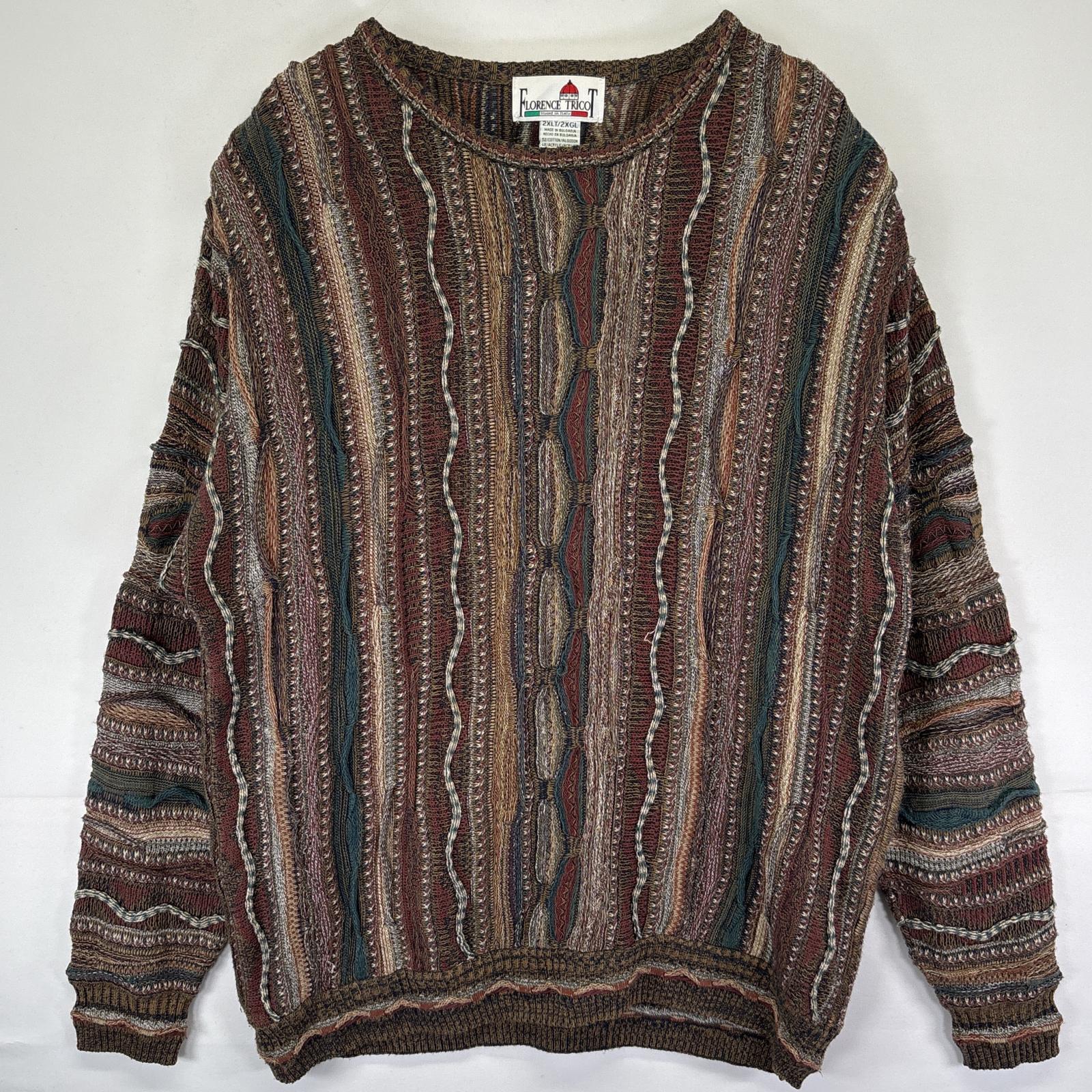 古着 FLORENCE TRICOT ニット 3Dニット クルーネック ストライプ 大きいサイズ 2XLT マルチカラー メンズ
