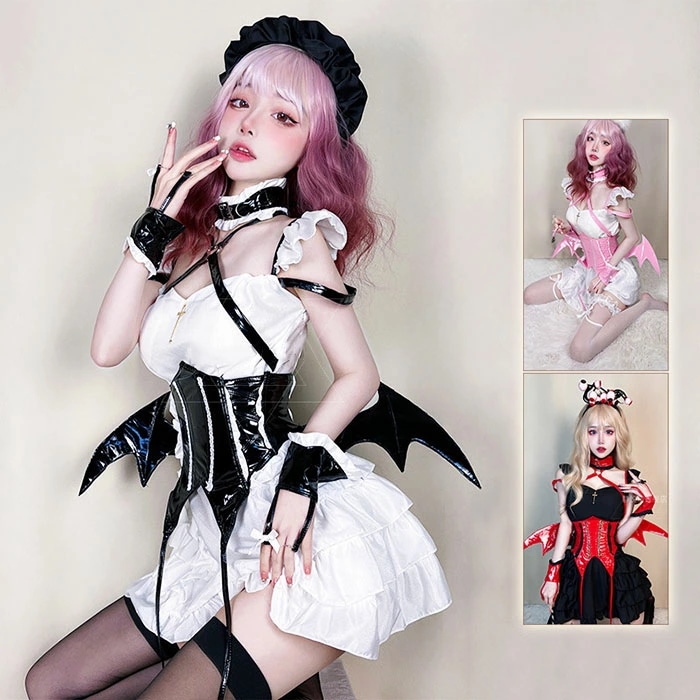 2025新作入荷 ハロウインコスプレ衣装 3色 ゴシック レディース メイド服 コスプレ セクシー ロリータ ゴスロリ ワンピース 小悪魔 コウモリ コスチューム 仮装 変装 ハロウイン 変身 魔女