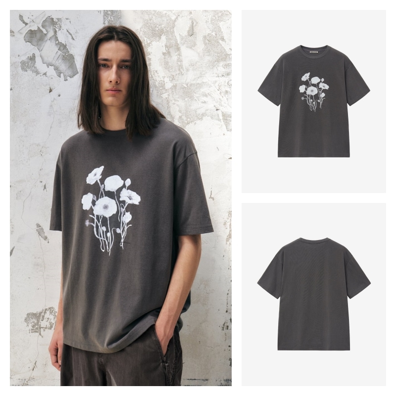 【INSILENCE】 WATER FLOWER T-SHIRT : CHARCOAL