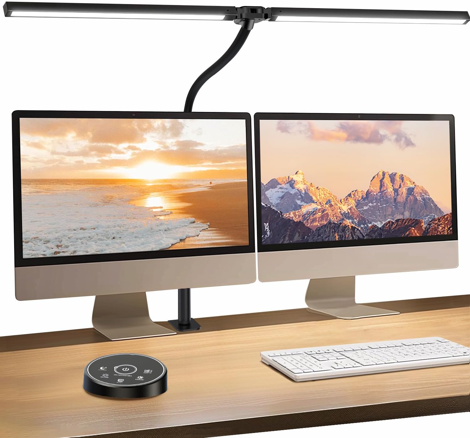 BeaNet デスクライト LED 無線リモコン・ダブル光源・幅800mm・24W・2000Lx 5段階調光調色 電気スタンド クランプPSE認証済 幅広 ス ク BNT-DEL07 T型 ・Pro版