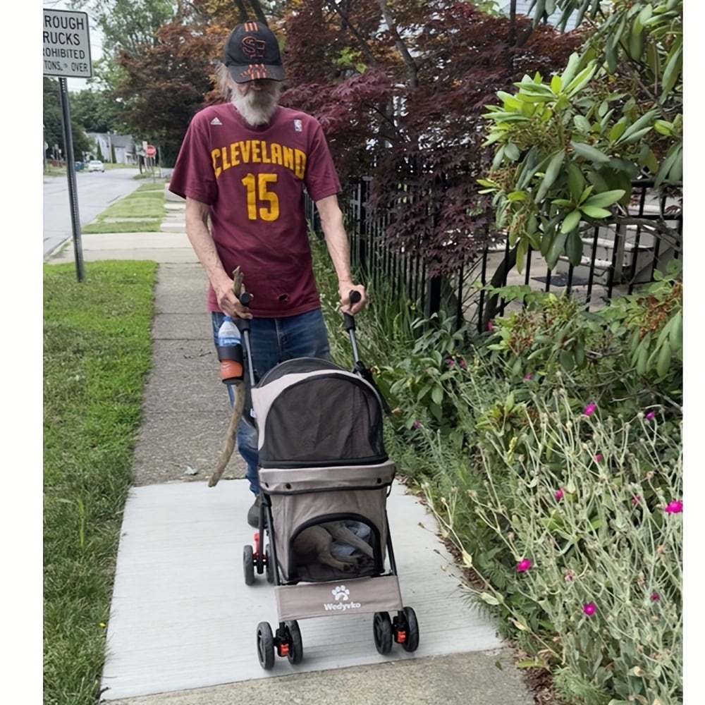 3ホイールペットストローラードッグキャージジョーガーストローラーメディアム小型犬猫旅行折りたたみキャリア防水プードルストローラー杯ホルダーと取り外し可能なリナーホルダー付き
