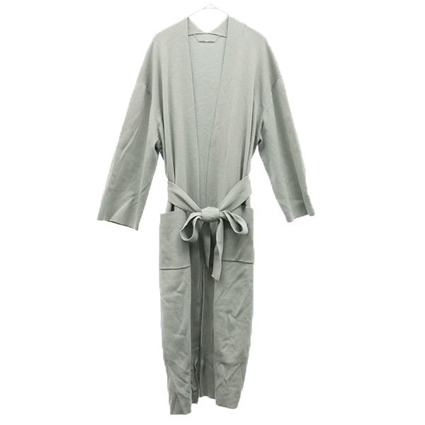 長袖 ロング ニットカーディガン ブルー系 ガウンコート レディース