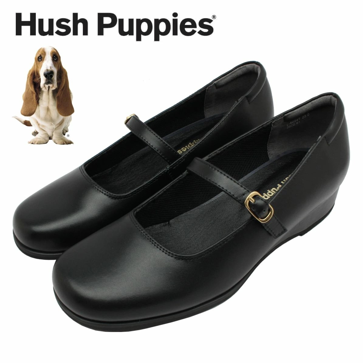 ハッシュパピー レディース パンプス ベルト ウェッジソール L-6624T 6624 Hush puppies 本革 日本製 婦人 靴 バンド クロ ブラック 13,306円