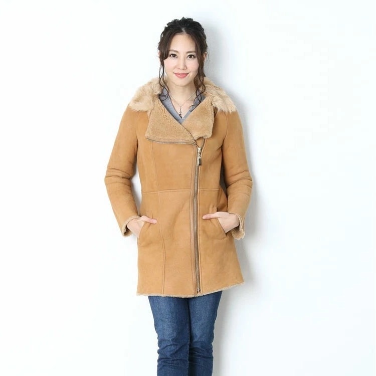 【1点限り】ムートンWフェイスジップアップコートレディースキャメル