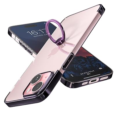 S Segoi iPhone 15 Plus ケース リング付き スタンド機能 メッキ加工 透明 PC 落下防止 薄型 軽量 一体型 おしゃれ 全面保護カバー アイフォン15+ リング ケース [6.