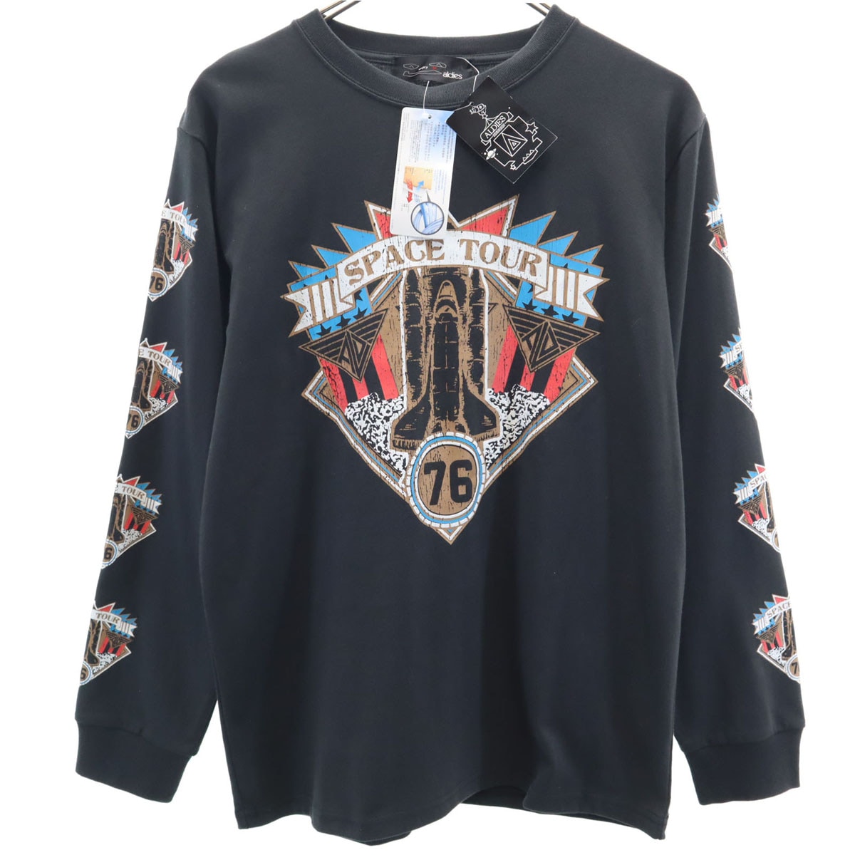 未使用 長袖 袖プリント Tシャツ S 黒 ロンT タグ付き メンズ 古着