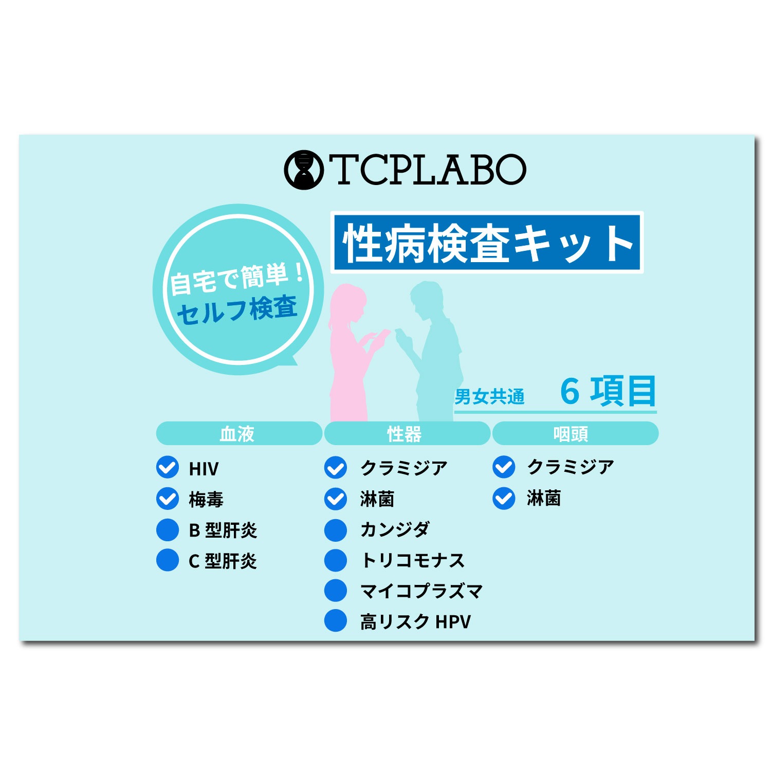 性病検査キット 6項目 梅毒 HIV 性器クラミジア 淋病 咽頭クラミジア 咽頭淋病 男女共通 血液検査 尿検査 うがい検査