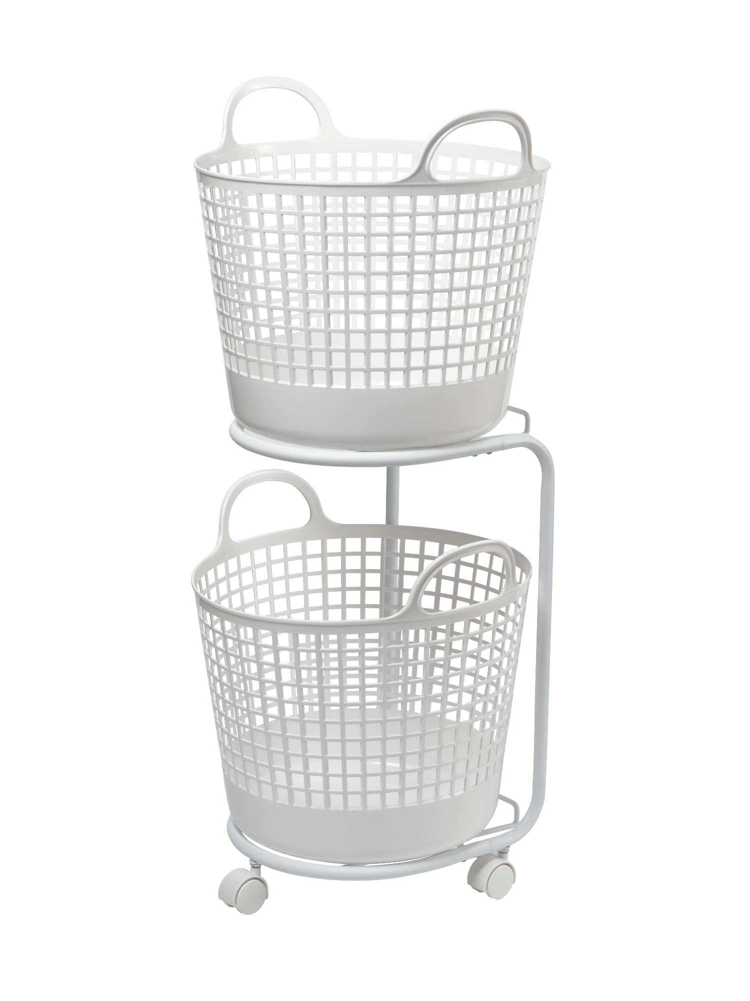 全国送料無料 ライクイット (like-it) ランドリー 洗濯 収納 ラウンド型バスケット 2段 約幅41×40.5×90.5cm(キャスター含む) ホワイト LW-01L LBB-01C 2P バ