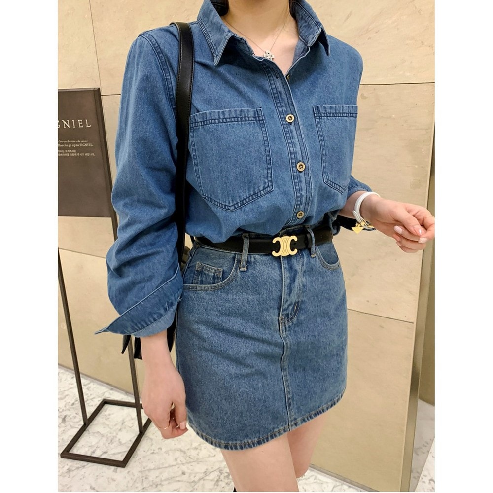 エレガントなグローバルポケットベーシックデニムチュンナムバンシャツ