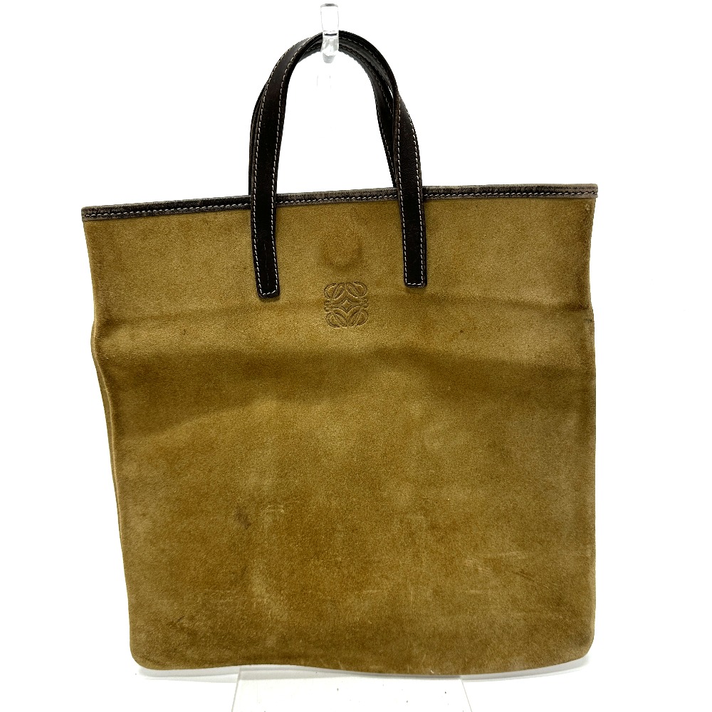 ハンドバッグ ロゴ フラット カバン スエード ブラウン