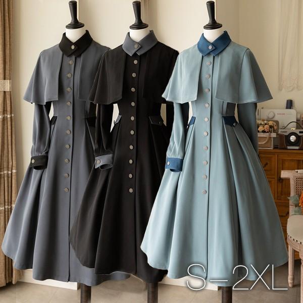 【人気製品 急速出荷】 ロリータ ワンピース レディース マント ロリータコート アウター ロリータワンピース ゴスロリ ミモレ丈 クラロリ 冬服 Aライン ハイウエスト