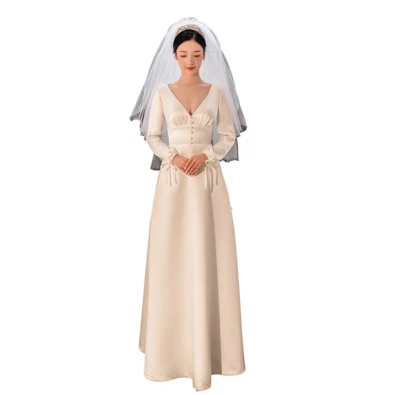 ウエディングドレス aラインドレス 長袖 二次会 袖あり 結婚式 ロングドレス 花嫁 ブライダル 海 7,784円