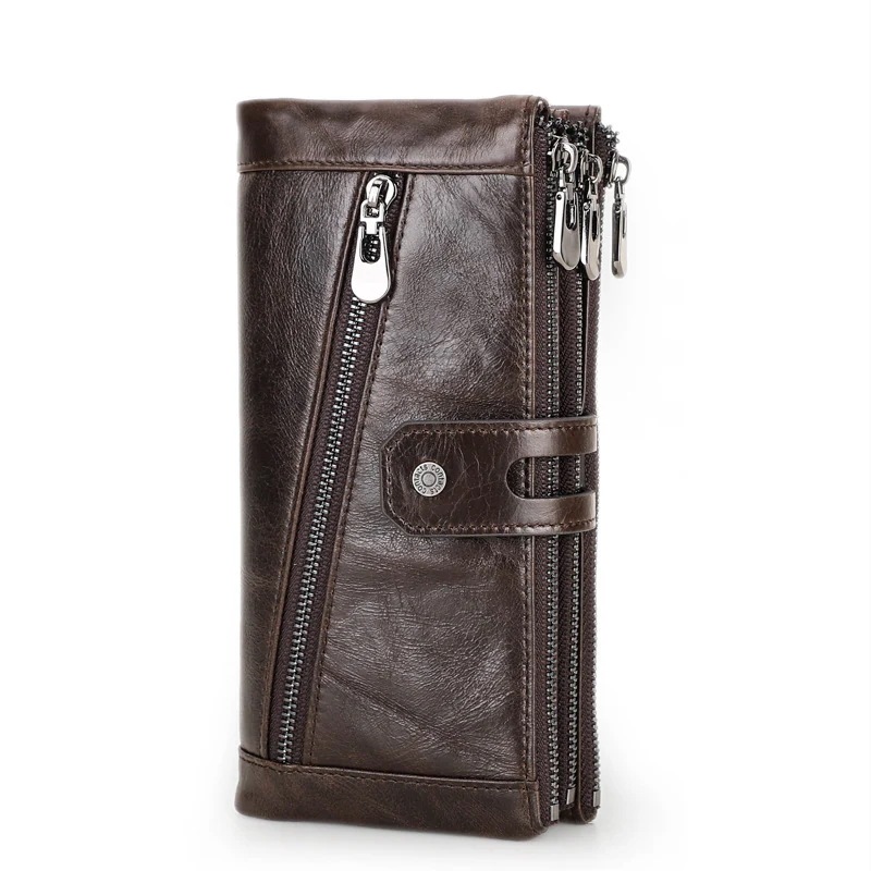 rfid盗難防止ブラシ本革レディース長財布三つ折りファスナーメンズ財布 スマホポーチ