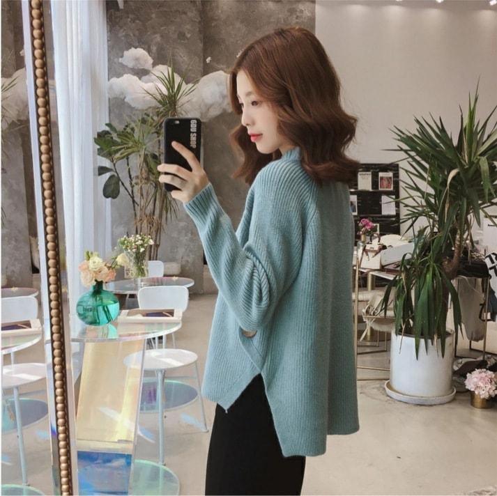 厚手ニットセーター カジュアルニットセーター ハイネックセーター トップス セーター プルオーバー 袖あり 長袖 萌袖 Uネック ハイネック スリム ストレート Iライン スマート ふわふわ ニット 5,173円