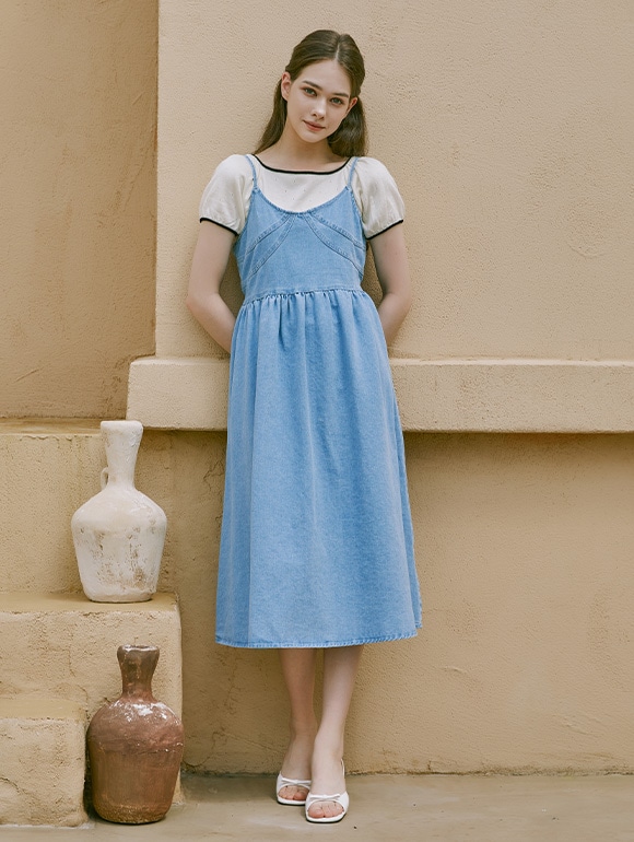 レイヤード デニム ワンピース