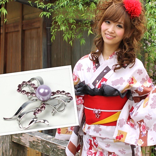 なでしこ 日本製リボンモチーフ浴衣帯飾り紐（パープルパール） 浴衣 ユカタ ゆかた 帯留め